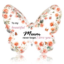 Gifts for Mum, Mothers Day Gifts, Butterfly Shape Acrylic Plaque Signs with Pink Flower, Mum Birthday Gifts from Daughter Son, Special Presents for Birthday Valentines Christmas