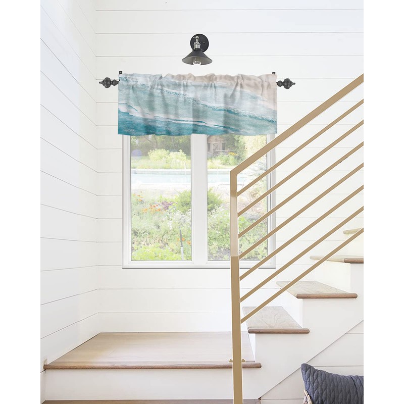 Chucoco Summer Ocean Valance Curtain for Window,Coastal Beach Sea Waves
