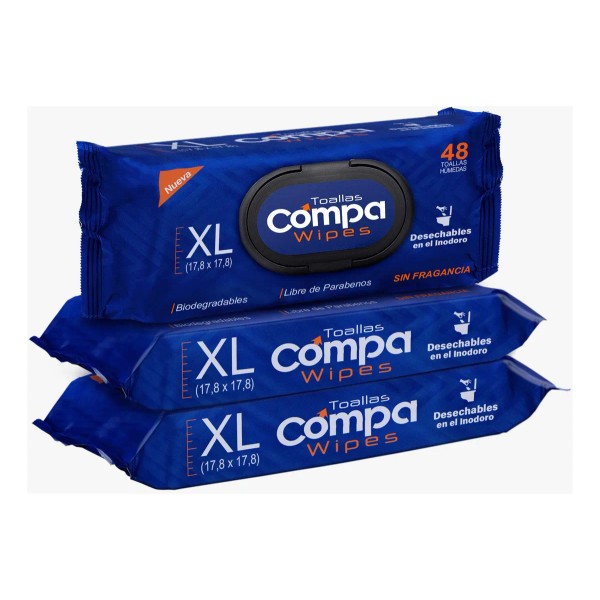 Compa Wipes 144 toallitas húmedas para adulto, tamaño extra grande,