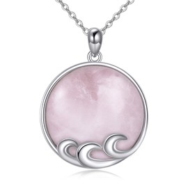 AXELUNA Ocean Wave Necklaces Sterling Silver Wave Rose Stone Beach Pendant Necklaces Jewelry for Women