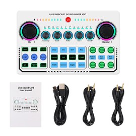 Portable Mixer,Professional Live Sound Card,Knob Design,Support for 12 Kinds of Warming Sound and a Key Mute,with Double Call Simple Port Design,Support for Two People Live at The Same Time