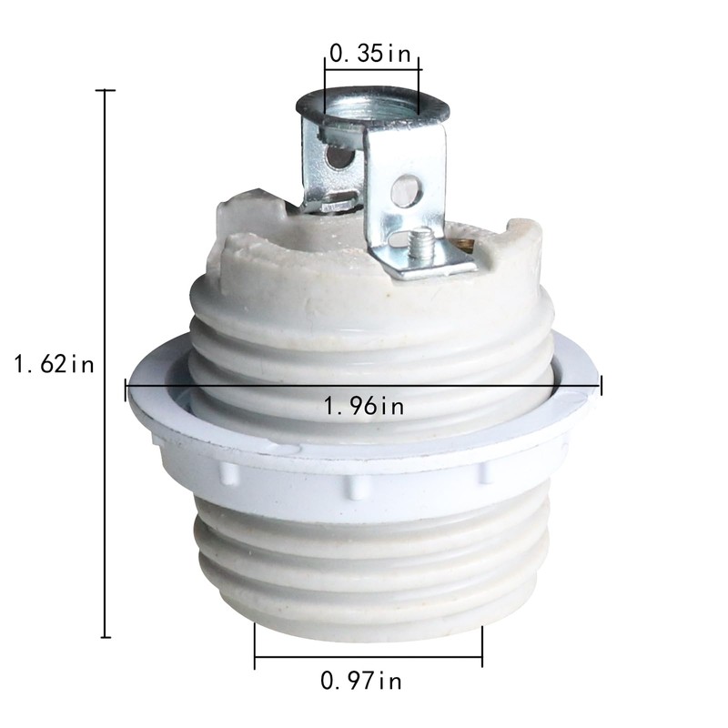 Caishun E26 Ceramic Lamp Threaded Socket with White Shade Ring