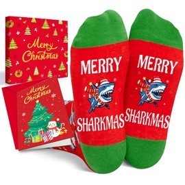 HAPPYPOP Christmas Gifts for Boys Girls - Secret Santa Socks Xmas Stocking Stuffers for 4-6 Years Kids Red Shark Ocean Animal