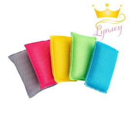 Addis 518489 LQOC Cleaning Sponge, 100% Microfibre, Scratch-Resistant, Reusable, Pack of 5, Microfibre, Mixed, 5 Pieces