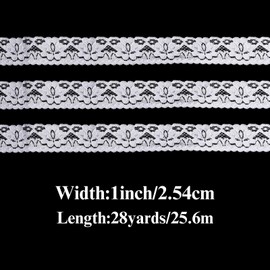 GXTIZAS White Lace Ribbon 28Y Elastic Lace Trim Vintage Pattern Trim for Crafts Gift Wrapping Flower Design Sewing