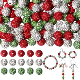 QINJIEJIE 100pcs 10mm Rhinestone Beads for Jewelry Making, Christmas Beads Sparkle Clay Baseball Beads Shamballa Diamond Beads Bulk Disco Ball Christmas Beads for Bracelet Necklace Making
