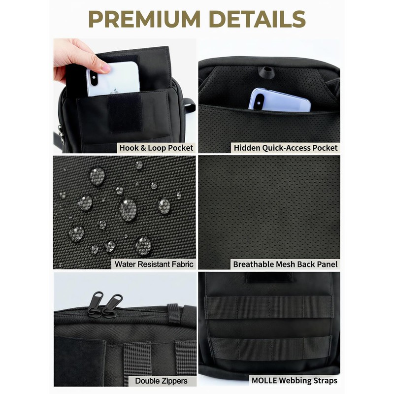 Small Tactical Messenger Bag for Men, 8.5" Shoulder Sling Waist