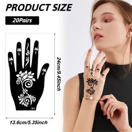20 Sheets Henna Stencils Tattoos Hand Temporary Tattoo Henna Sticker Henna Tattoo Hands Stencils Indian Arabic Henna Tattoos for Women Girls Teens Body Art Paint