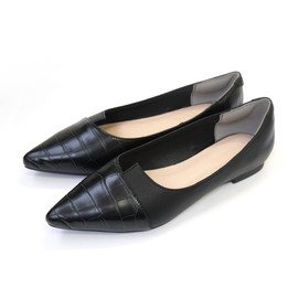 Amiami FX2013 Women's Pumps, Bi-Color, Flat Shoes, Easy to Walk In, Beautiful Legs, Black (crocodile) x Black (PU), 23.0~23.5 cm