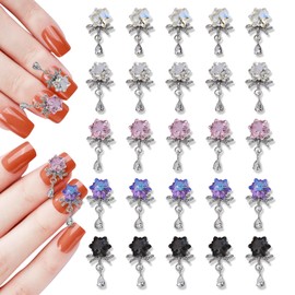 DANNEASY 25pcs Nail Gems and Charms 3D Snowflake Dangle Nail Charms Nail Rhinestones Crystal Diamond Silver Alloy Studs Jewels Nail Art Decoration Accessories Salon Supplies