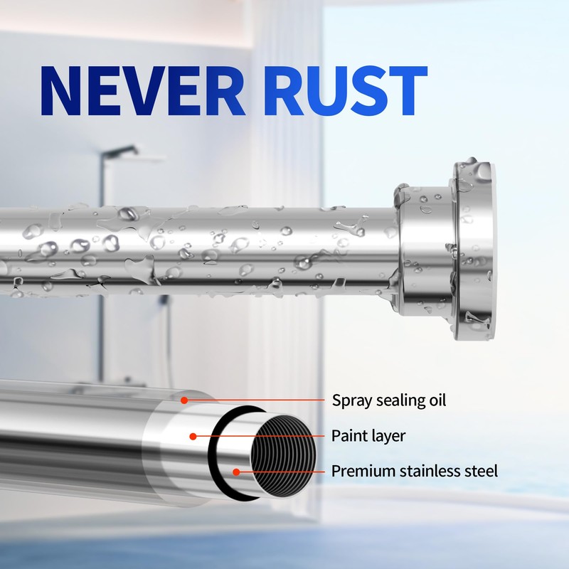 Mcrbeay Shower Curtain Rod, 1" Diameter Heavy Duty Tension Shower