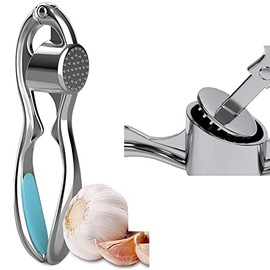 Stainless Steel Garlic Press - Grinder Garlic Press Crusher with Silicone | Professional Garlic Mincer Slicer, Easy to Clean, Garlic Mincer for Kitchen and Restaurant (Blue)