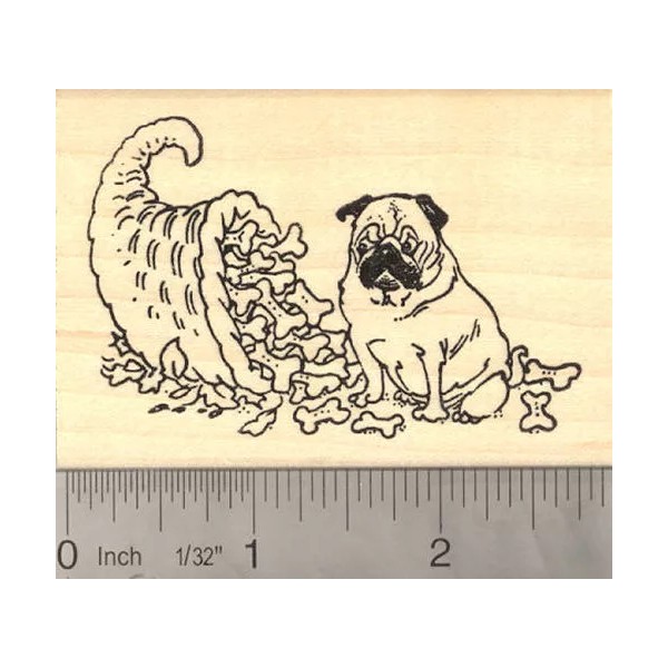 RubberHedgehog Pug Dog Thanksgiving Cornucopia Rubber Stamp J14706 WM