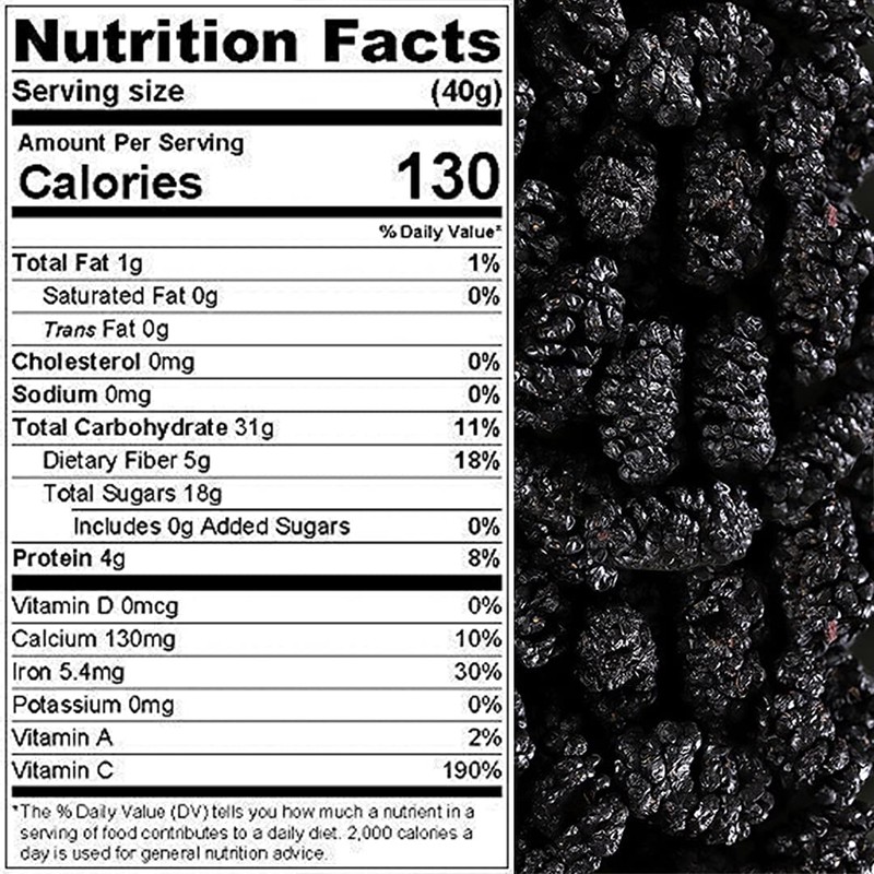 Mulberries, "FRESH" Dried Black - No sugar added, Delicious, Quality,
