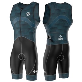 SLS3 Triathlon Suits Mens - Premium FX Tri Suit Men Triathlon - Sleeveless Trisuit Triathlon Men - Quick Drying Mens Triathlon Suit - Men’s Tri Kit, Padded Skinsuit (Teal Gradient, Medium)