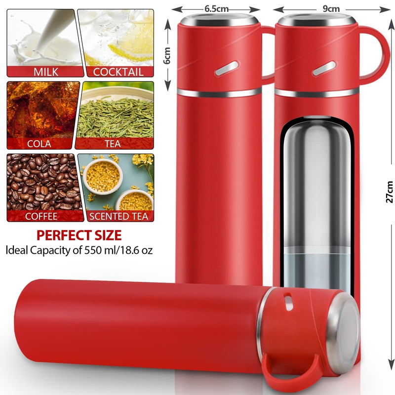 Stainless Steel Thermos Flask, 550 ml with Drinking Cup and