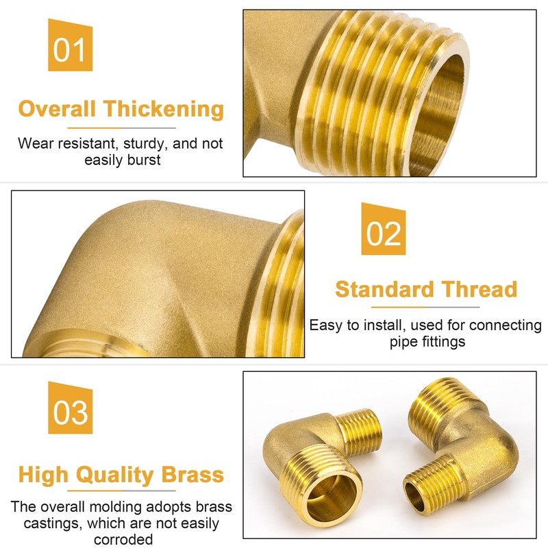 Brass 90 Degree Angle Connector, Pack of 2 1/2 Inch