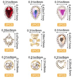 HINZIC 22 Pcs Rhinestones Pearl Heart Nail Charm Sparkling 3D Laser Waterdrop Nail Gems Colorful Gummy Bear Acrylic Nails Art Decoration for Women Girls