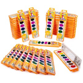 Creative Kids Bulk Washable Watercolor Paint Set - 40 Palettes w/ 8 Assorted Water Color Paints & Wooden Brush - Back to School and Kindergarten - Classroom Bulk Paint