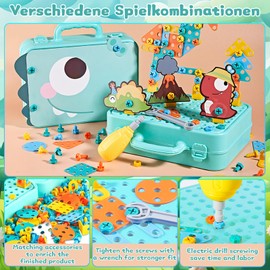 Montessori Children's Tool Box for Children from 3 Years, Toy Box with Chainsaw Children, 3D 2D Dinosaur Puzzle Toy Drill Screw Tool Set, Children's Toy from 3 4 5 6 Years (233 Pieces)