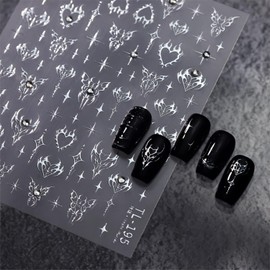 5D Embossed Heart Nail Art Stickers Self-Adhesive Silver Butterfly Nail Stickers for Nail Art Rhinestones Nail Decals Sliver Heart Nail Supplies Sliver Manicure Decorations for Women Girls