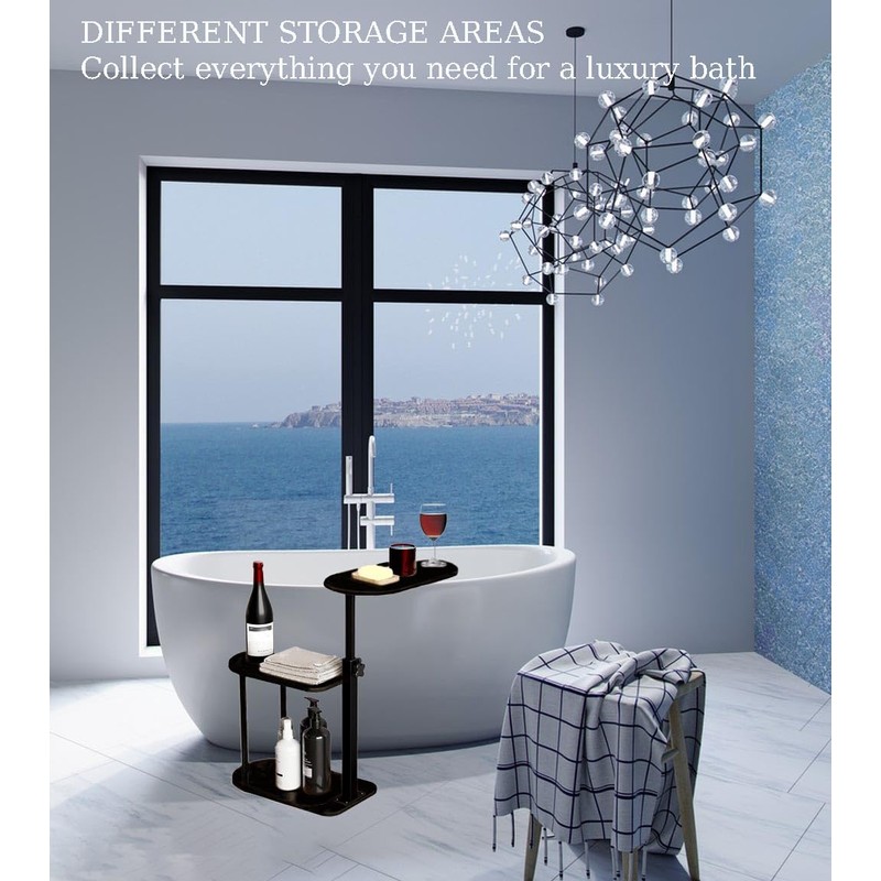 MOYUXIAO 3 Layer Bath Tub Tray Table,Bathtub Trays,Height Adjustable Bathtub