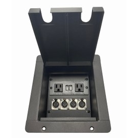 USA Made PROCRAFT MINI Feed-Thru RECESSED Stage Pocket/Floor Box/No Soldering Required/Plug N' Play (1 AC-4 XLR Female, 2 Hole Lid)