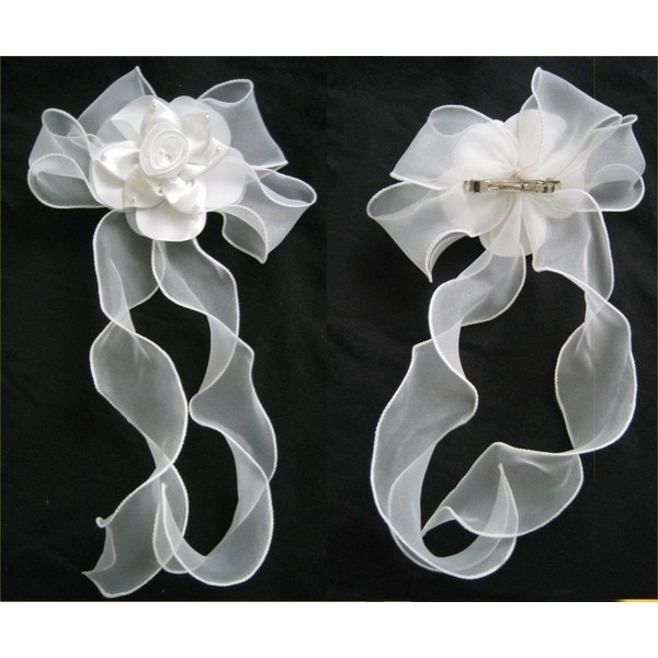 Off White Flower Girl Communion Wedding Veil Satin Flower Headpiece