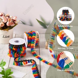 Pandahall Cinta de serape mexicana de 30 yardas con borlas coloridas, cinta de fiesta de 7/8 pulgadas de ancho, costura de flecos para guitarra, cinta decorativa para fiesta mexicana de Cinco de Mayo, cortina de ropa