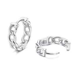 Milacolato 925 Sterling Silver Small Hoop Earrings 18K White Gold Plated Curb Chain Huggie Earrings Hypoallergenic Cartilage Hoops Earrings for Women Girl, 9mm