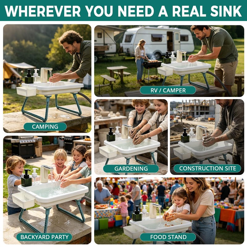 Portable Sink Hand Wash Station, Camping Sink With Electric Pump