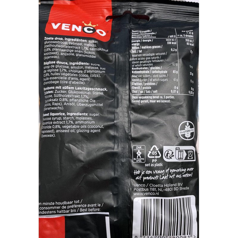 Venco NL Drop Dutch Black Licorice Soft Sweet 120g 4.23