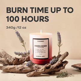 Hidden Label Mandarin & Rosewood Soy Candle – 12oz, 75-Hour Burn Time, 100% Natural Soy Wax, Aromatherapy Candle for Stress Relief, Meditation, Yoga & Relaxation