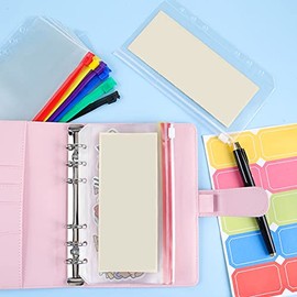 Impermeable 12 Piezas A6 Bolsillos para Carpetas PVC Transparente Carpeta con Cremallera de 6 Agujeros Sobres de Plástico para Billetes de Dinero Tarj