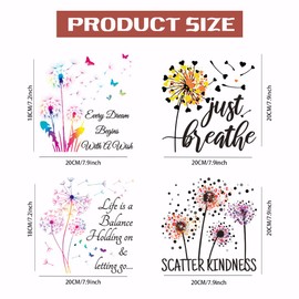 SUPERDANT Dandelion Lines Iron on Transfers 4 Sheets Flower Heat Transfer Film Stickers Set Clothing Iron on Decals for T-Shirt Hoodie Canvas Bags Pillow Jackets DIY Crafts 20X20m