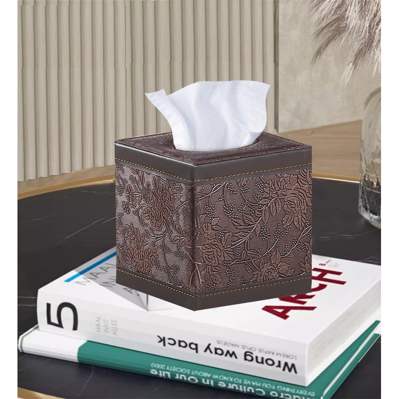 Leather Tissue Box Cover Square,Upgrade 99% Compatible Large Size,Cube Tissue