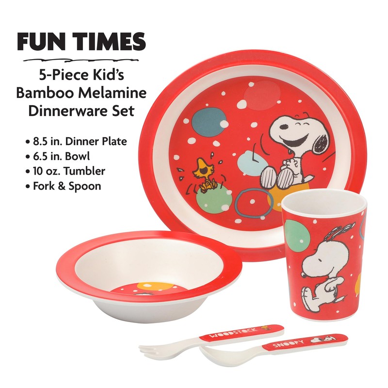 Peanuts Snoopy Fun Times 5-Piece Bamboo Melamine Dinnerware Set For