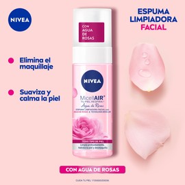NIVEA Espuma Limpiadora Facial Agua de Rosas (150 ml), con tecnología micelar limpia profundamente, hidrata la piel y desmaquilla, ideal para todo tipo de piel