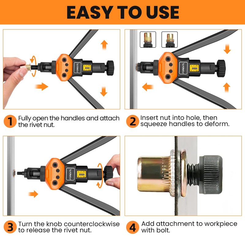 FOREVTL Rivet Nut Tool Kit, 16-Inch Rivnut Tool Kit with