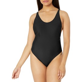 PRETTYGARDEN Women's One Piece Halter Straps U Neck Backness Swimsuits Monikini Bathing Suit (Black, Medium)