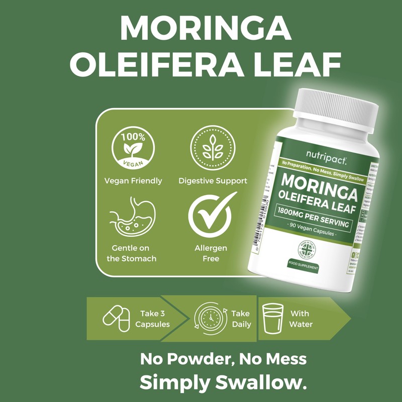 Nutripact Moringa Oleifera Capsules - 1800mg per Serving - Pure
