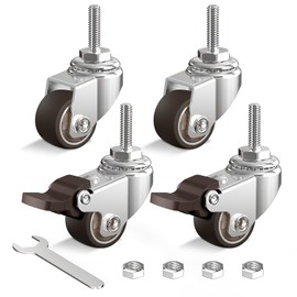 HOLKIE Castor Wheels 25mm Castors for Furniture Casters Set of 4 Stem Caster Wheels for Trolley M6-1 x 20mm (Stem Diameter 6mm, Stem Length 20mm) Total Capacity 40KG (2 with Brakes and 2 without)