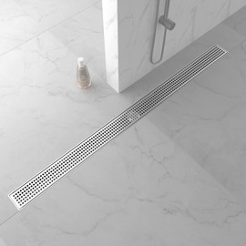 Bernkot Linear Shower Drain 48", 304 Stainless Steel Floor Drain with Grid Drain Cover & Hair Strainer, Rectangular Shower Drain w/CUPC Certified, Brushed