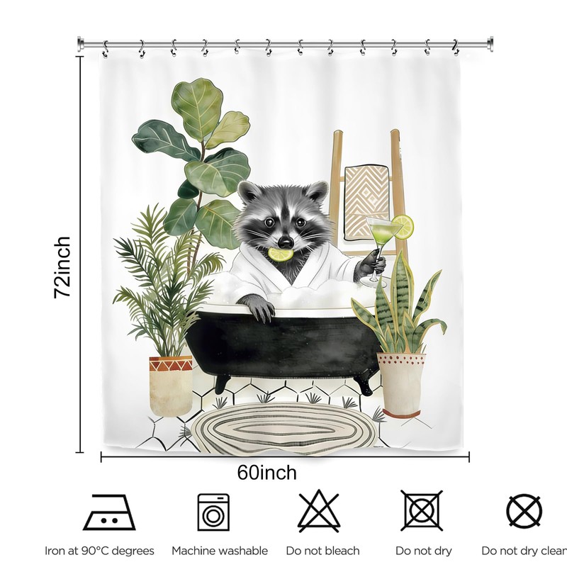 Kalmico Funny Raccoon Animal Shower Curtain 60Wx72L Inch Hilarious Gray