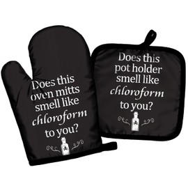BRRNYOI Funny Oven Mitts and Pot Holders Sets, Does This Smell Like Chloroform to You Funny Darn Green Heat Resistant Oven Gloves Hot Pads for Kitchen Decor