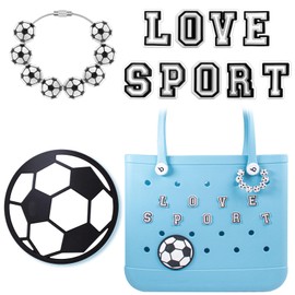 AHOKEL 11Pcs Charms for Bogg Bag SoccerLove Sports Letters PVC Rubber Cute Wooden Bead Accessories Charms Bogg Bag Charms Set Insert Decorative for Simply Southern Totes Beach Tote Bag, One Size,