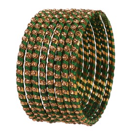 New! Touchstone "Silk Thread Bangle Collection" Indian Bollywood Hand Woven Silk Thread Green Color Rhinestone Designer Jewelry Bracelets Bangle Set of 8 For Women