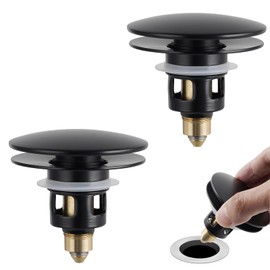 Universal 2PCS Bathroom Sink Stopper 2 in 1 Pop Up Metal Sink Drain Strainer with Hair Catcher, Fit for 1.1~2.36" Sink Basin Hole, Not for Bathtub, Big Cover Cap, Anti-Clog, Matte Black