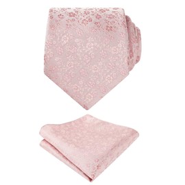 Alizeal Mens Floral Pattern Tie with Flower Printed Pocket Square 3.15inches Colorful Tie Set, Blush+Pink