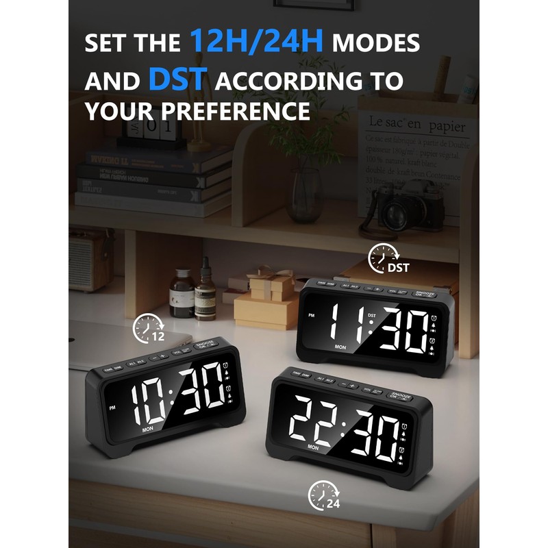 Alarm Clock with Vibration, Extra Loud Alarm Clock with Bed